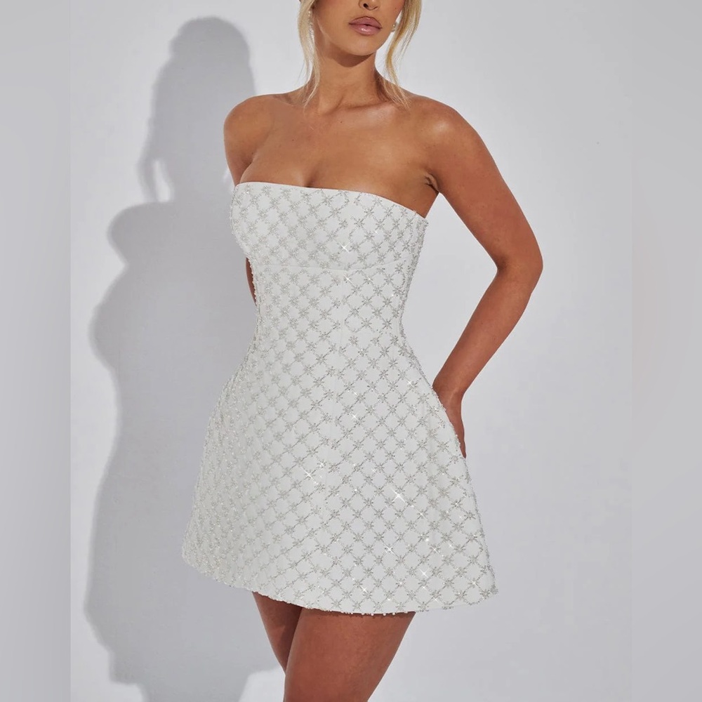 NWT Babyboo Fashion - Beatrice Mini Dress ivory white color rhinestone beaded - Picture 7 of 7